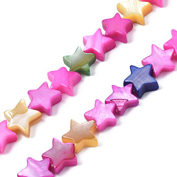 Natural Freshwater Shell Beads Strands, Dyed, Star, Mixed Color, 6x6x3mm, Hole: 0.6mm, about 71pcs/strand, 15.39''(39.1cm)