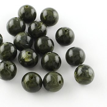 Acrylic Imitation Gemstone Beads, Round, Dark Olive Green, 10mm, Hole: 2mm, about 925pcs/500g