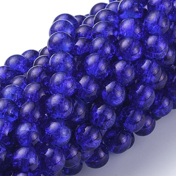Blue Crackle Glass Round Beads Strands, 8mm, Hole: 1.3~1.6mm, about 100pcs/strand, 31.4 inch
