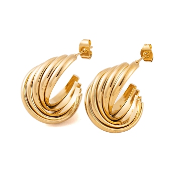 Ion Plating(IP) 304 Stainless Steel Half Hoop Stud Earrings for Women, Twist, Real 18K Gold Plated, 20x12.5mm