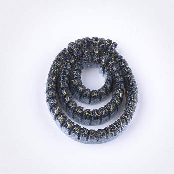 Resin Pendants, Imitation Woven Rattan Pattern, Oval, Black, 27x22x4.5mm, Hole: 1.8mm