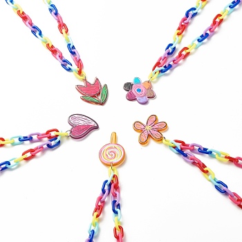 Lovely Opaque Acrylic Pendant Necklace for Teen Girl Women, Colorful Chunky Cable Chain Necklace, Mixed Shape, Mixed Color, 15.75 inch(40cm)