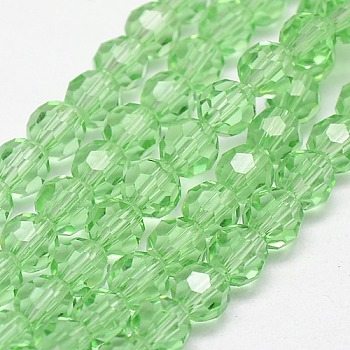 Glass Beads Strands, Faceted(32 Facets), Round, Pale Green, 6mm, Hole: 1.2mm, about 88~91pcs/strand, 19.49 inch~20.08 inch(49.5~51cm)