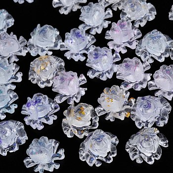 Transparent Resin Cabochons, with Glitter Powder, Flower, Mixed Color, 11.5x11.5x7mm