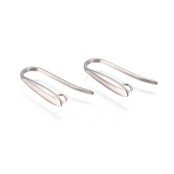 304 Stainless Steel Earring Hooks, with Horizontal Loop, Stainless Steel Color, 19x3mm, Hole: 2mm, 21 Gauge, Pin: 0.7x1mm