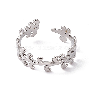 304 Stainless Steel Leafy Branch Wrap Open Cuff Ring for Women(RJEW-C045-20P)-2