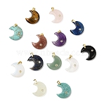 Natural & Synthetic Gemstone Mixed Gemstone Pendants, with Brass Micro Pave Cubic Zirconia & 201 Stainless Steel Findings, Moon Charms, Golden, Mixed Dyed and Undyed, 23x21x6.5mm, Hole: 7x4.5mm(G-A297-02G)