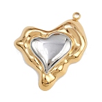 304 Stainless Steel Pendants, Ion Plating(IP), Heart Charm, Golden & Stainless Steel Color, 40x34.5x6.5mm, Hole: 2.5mm(X-STAS-K311-06GP)