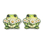 Printing Opaque Resin Beads, Frog & Sunflower, Lawn Green, 30x35x7mm, Hole: 3mm(RESI-Z054-03)