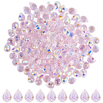 2 Strands Transparent Electroplate Glass Beads Strands, Faceted, AB Color Plated, Teardrop, Pink, 8x6~6.5mm, Hole: 0.8mm, about 90~92pcs/strand, 40~41cm(EGLA-SP0001-23B)