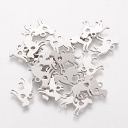 304 Stainless Steel Puppy Silhouette Charms, Dog with Heart, Stainless Steel Color, 11x15.5x1mm, Hole: 1.5mm(STAS-Q201-T086)