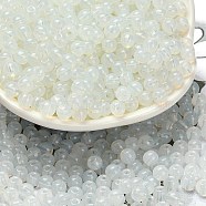 Imitation Jade Glass Seed Beads, Round, Beige, 4.5x4mm, Hole: 1mm, about 6429pcs/pound(SEED-C001-02D-01)