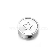 Stainless Steel Beads, Flat Round, Platinum, Star, 9x3mm(PW-WG61194-09)