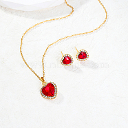 Alloy Heart Stud Earring & Pendant Necklaces, Jewelry Set, Golden, Necklaces: 450mm; Earring: 12x12mm(MV2804)
