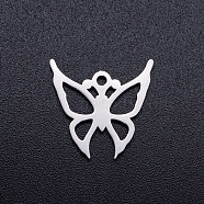 201 Stainless Steel Hollow Pendants, Butterfly, Stainless Steel Color, 14.5x15x1mm, Hole: 1.5mm(STAS-Q201-JN278-1)