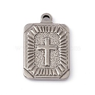 304 Stainless Steel Pendant, Rectangle with Cross, Stainless Steel Color, 25.5x17x4mm, Hole: 1.8mm(STAS-H171-04P)
