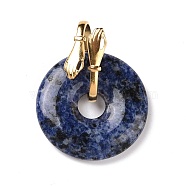 Natural Blue Spot Jasper Pendants, with Ion Plating(IP) Golden Tone 304 Stainless Steel Findings, Hand with Donut/Pi Disc Charm, 33.5x30x12mm, Hole: 13.5x6mm(G-E088-06G-07)