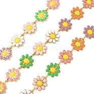 304 Stainless Steel Daisy Flower Link Chains with Enamel, Unwelded, with Spool, Golden, Colorful, 14x10x1mm, about 3.28 Feet(1m)/Roll(AJEW-CJ0001-22C)