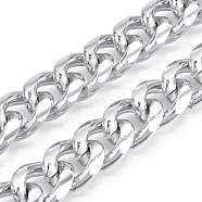 Aluminum Curb Chains, Diamond Cut Cuban Link Chains, Unwelded, Platinum, 16.5x13x4mm(CHA-N003-24P)