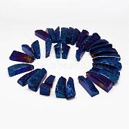 Electroplated Natural & Dyed Agate Bead Strands, Nuggets, Dark Blue, 23~57x12~18x9~16mm, Hole: 2mm, about 32~34pcs/strand(G-N0169-001D)