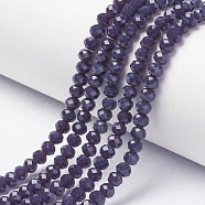 Opaque Solid Color Glass Beads Strands, Faceted, Rondelle, DarkSlate Blue, 4x3mm, Hole: 0.4mm, about 123~127pcs/strand, 16.5~16.9 inch(42~43cm)(X-EGLA-A034-P4mm-D13)