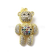 Brass Micro Pave Clear Cubic Zirconia Pendants, Bear, Real 18K Gold Plated, Colorful, 30.5x18.5x10mm(KK-G442-01G-02)