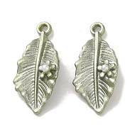 Tibetan Style Alloy Pendants, with ABS Imitation Pearl, Leaf, Antique Bronze, 26x12x6.5mm, Hole: 1.6mm(FIND-C049-01AB)