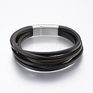 Leather Cord Multi-strand Bracelets, with 304 Stainless Steel Magnetic Clasps, Black, 8-5/8 inch(22cm)(BJEW-F325-16P)