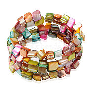 Wrap Bracelets, with Shell Beads, Steel Bracelet Memory Wire and Spacer Bars, Colorful, 55mm(BJEW-JB00300-08)