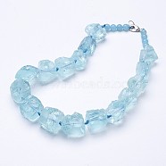 Rough Synthetic Aquamarine Beaded Necklaces, with Natural & Dyed White Jade Round Beads and Brass Lobster Claw Clasps, 19.2 inch~20.2 inch(NJEW-G924-03)