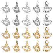 ARRICRAFT 20Pcs 2 Colors Brass Micro Pave Clear Cubic Zirconia Pendants, with Jump Ring, Planet with Star, Real Gold Plated & Real Platinum Plated, 10.5x10.5x1.8mm, Ring: 5x0.7mm, Hole: 3.3mm, 10pcs/color(KK-AR0002-13)