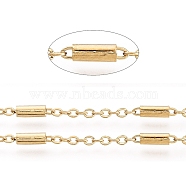 Ion Plating(IP) 304 Stainless Steel Cable Chains, with Tube Beads, Soldered, with Spool, Flat Oval, Golden, Tube Beads: 54x28mm, link: 2~5.5x1.5~2mm, about 32.8 Feet(10m)/roll(CHS-D029-01G)