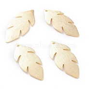 Brass Charms, Leaf, Real 24K Gold Plated, 30x13x1mm, Hole: 1.2mm(KK-Y003-32G)
