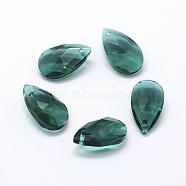 Faceted Glass Pendants, Teardrop, Green, 15x9.5x5.5mm, Hole: 1mm(GLAA-F069-S-A16)