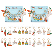 Easter Theme Alloy Enamel Pendant Stitch Markers, Crochet Leverback Hoop Charms, Locking Stitch Marker with Wine Glass Charm Ring, Rabbit/Egg/Carrot, Mixed Color, 2.7~5cm, 12 style, 1pc/style, 12pcs/set, 2 sets/box(HJEW-AB00332)