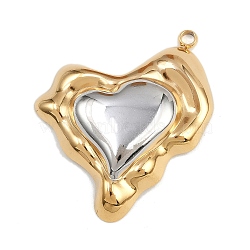 304 Stainless Steel Pendants, Ion Plating(IP), Heart Charm, Golden & Stainless Steel Color, 40x34.5x6.5mm, Hole: 2.5mm(X-STAS-K311-06GP)