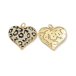 Heart with Leopard Print Pattern Brass Micro Pave Clear Cubic Zirconia Charms, with Jump Rings and Enamel, Cadmium Free & Nickel Free & Lead Free, Real 18K Gold Plated, 21.5x24x2.5mm, Hole: 3mm(X-KK-G435-35G)