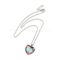 Glass Heart with Cloud Pendant Necklace, Platinum Alloy Jewelry for Women, Medium Turquoise, 20.24 inch(51.4cm)(NJEW-H165-01E)