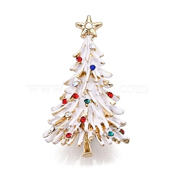 Christmas Tree with Star Enamel Pins, Alloy Rhinestone Brooches for Backpack Clothes, White , Golden, 41x23.5mm(JEWB-N001-33G)