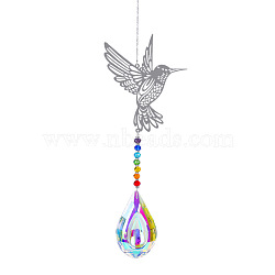 Metal Big Pendant Decorations, Hanging Sun Catchers, Chakra Theme K9 Crystal Glass, Hummingbird, Colorful, 42cm(HJEW-PW0001-007B)