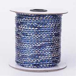 PU Leather Cords, Imitation Snake Skin, Blue, 3mm, about 54.68 yards(50m)/roll(LC-K006-A-3mm-07)