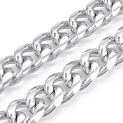 Aluminum Curb Chains, Diamond Cut Cuban Link Chains, Unwelded, Platinum, 16.5x13x4mm(CHA-N003-24P)