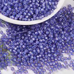 MIYUKI Round Rocailles Beads, Japanese Seed Beads, 8/0, (RR649) Dyed Violet Silverlined Alabaster, 3mm, Hole: 1mm, about 422~455pcs/10g(X-SEED-G008-RR0649)