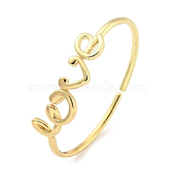 Word Love Brass Open Cuff Bangles for Women, Real 18K Gold Plated, Inner Diameter: 2 x 2-3/8 inch(5.2x6.05cm)(BJEW-Z062-15G)