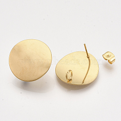 304 Stainless Steel Stud Earring Findings, with Loop and Ear Nuts/Earring Backs, Flat Round, Golden, 20mm, Hole: 3mm, Pin: 0.7mm(X-STAS-S079-51)