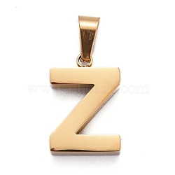 Ion Plating(IP) 304 Stainless Steel Letter Pendants, Manual Polishing, Alphabet, Golden, Letter.Z, 18.5x12.5x4mm, Hole: 6.5x3.5mm(STAS-H127-Z-G)