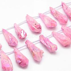 Electroplated Natural Quartz Crystal Beads Strands, Top Drilled Beads, Teardrop, Pearl Pink, 24~31x6~15x4~10mm, Hole: 1.5mm, about 25pcs/strand, 14.3 inch(G-G890-A-06)