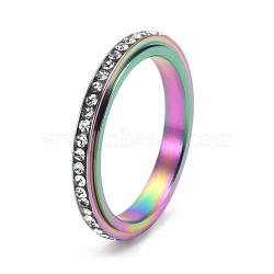 Rotatable Stainless Steel,  Rhinestone Finger Rings  for Women, Rainbow Color, US Size 6(16.5mm)(PW-WG1A109-21)