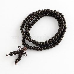 Dual-use Items, Wrap Style Buddhist Guru Jewelry Ebony Round Beaded Bracelets or Necklaces, Black, 840mm, 108pcs/bracelet(BJEW-R281-06)