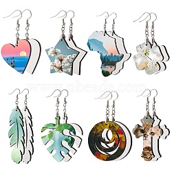 8 Sets 8 Style DIY Sublimation Blank Earring Making Finding Kit, Including MDF Wooden Earring Charm, Sublimation Printing Unfinished Earring Blank Charm, 304 Stainless Steel Earring Hooks, White, 29.5~79.5x25.5~43x3.5mm, Hole: 2mm, Pin: 0.7mm and 0.8mm, 1 set/style(DIY-SZ0007-73)